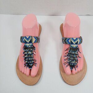 Sam Elderman Womens Anella-1 Slide Thong Beaded white blue Sandal slide …